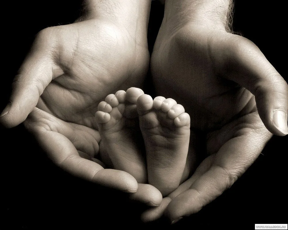 Des mains entourant les pieds d’un nourrisson, photographie du site d’origine
